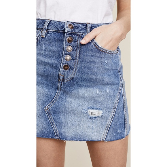 NWT Free People Denim A Line Distressed Mini Skirt - Picture 4 of 7